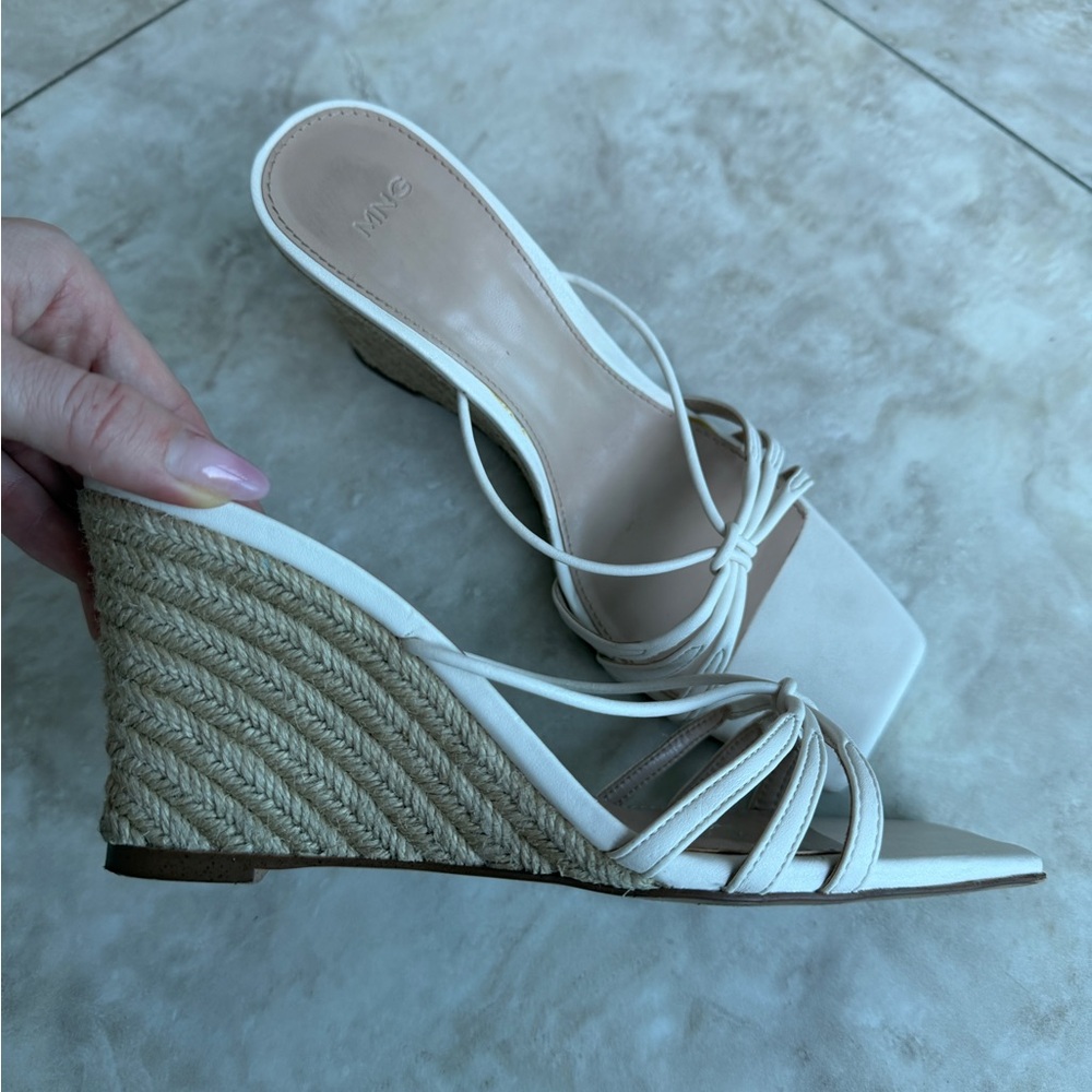 Mango Strappy White Wedge Sandals
